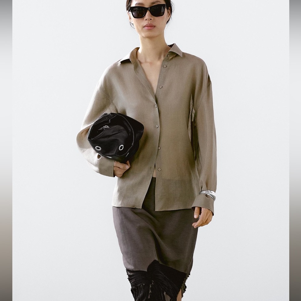 Massimo Dutti Taupe ramie blend blouse